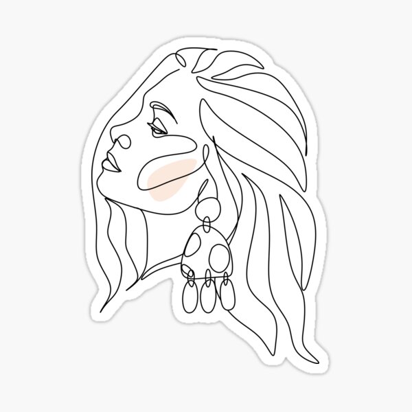 Minimal Line Art Woman with Earing Art Print Sticker