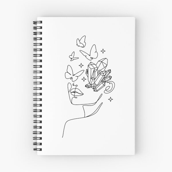 Item preview, Minimal Line Art Woman with Crystals and butterflies Art Print designed and sold by OneLinePrint.