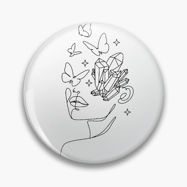 Item preview, Minimal Line Art Woman with Crystals and butterflies Art Print designed and sold by OneLinePrint.