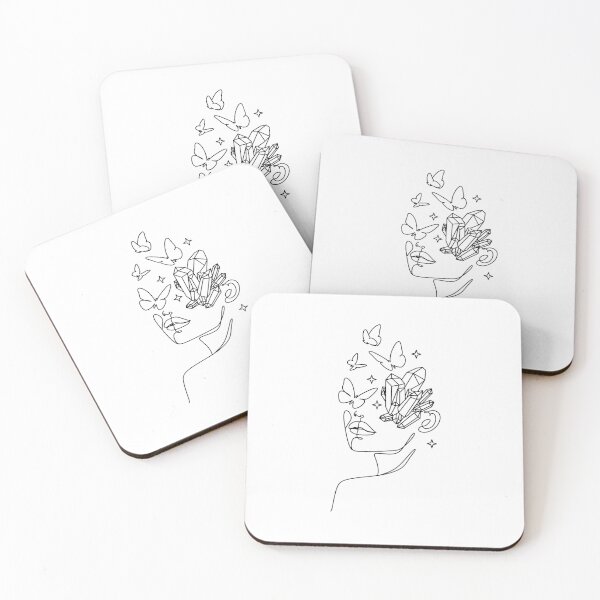 Item preview, Minimal Line Art Woman with Crystals and butterflies Art Print designed and sold by OneLinePrint.