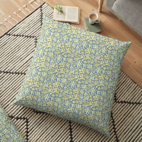 Yellow Watercolor Leaves Floor Pillow