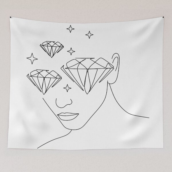 Item preview, Minimal Line Art Woman with Diamonds Art Print designed and sold by OneLinePrint.