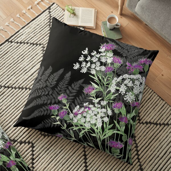 Wild Flowers - Knapweed, Ammi & Bracken Ferns Floor Pillow