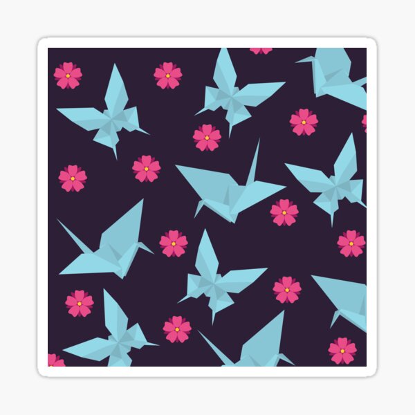 Pretty blue butterflies and cranes with pink flowers pattern Sticker