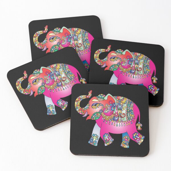 Item preview, Elephant in Multi-colors - Pink, Blue, Orange - on Black designed and sold by AlteredAtelier.