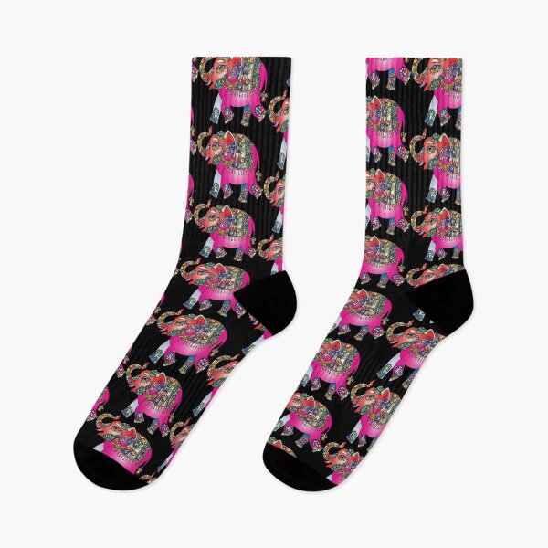 Item preview, Elephant in Multi-colors - Pink, Blue, Orange - on Black designed and sold by AlteredAtelier.