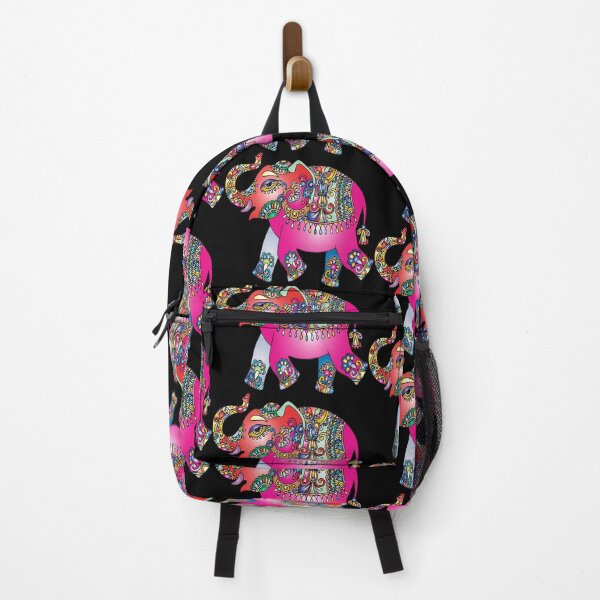 Item preview, Elephant in Multi-colors - Pink, Blue, Orange - on Black designed and sold by AlteredAtelier.