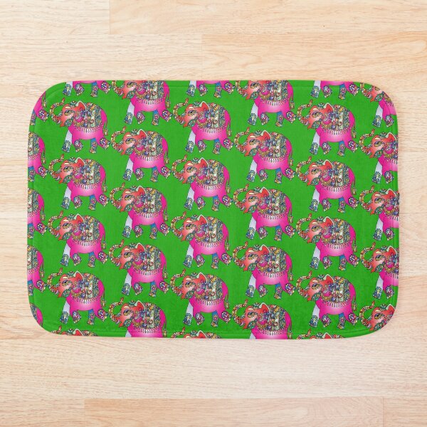 Item preview, Elephant in Multi-colors - Pink, Blue, Orange - on Green designed and sold by AlteredAtelier.