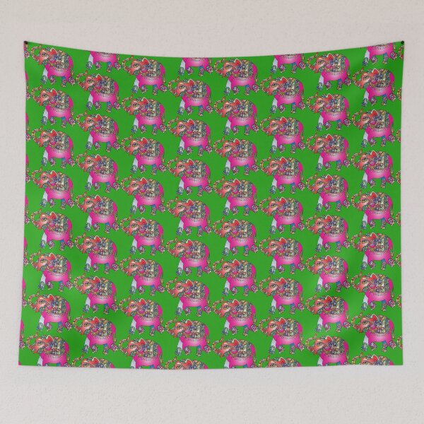 Item preview, Elephant in Multi-colors - Pink, Blue, Orange - on Green designed and sold by AlteredAtelier.