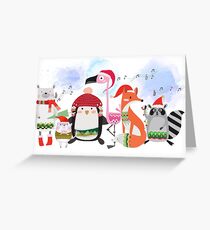 Silly Cartoon Animals Christmas Holiday Greeting Card