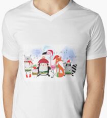 Silly Cartoon Animals Christmas Holiday Men's V-Neck T-Shirt