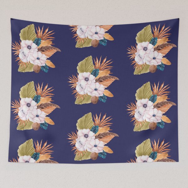 Item preview, Navy Orange Flowers designed and sold by Letters-Art.