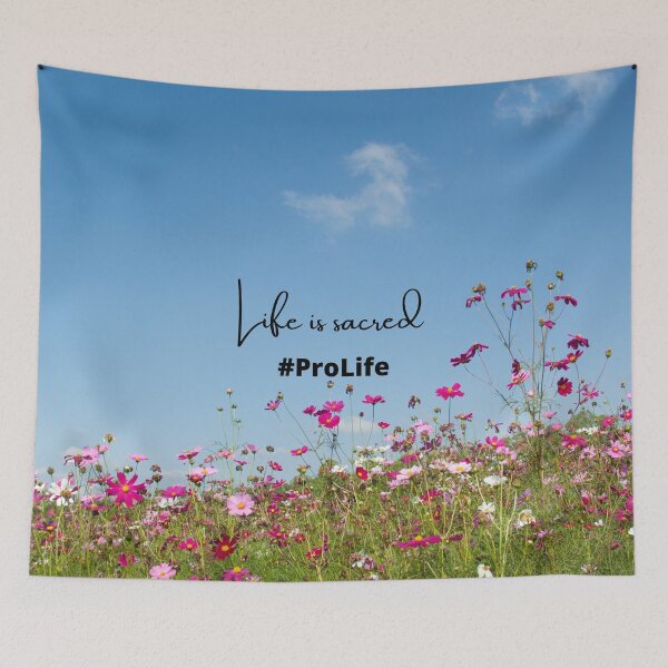 Item preview, Life Is Sacred #ProLife Pink Meadow Background designed and sold by ChristianCoding.