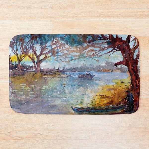 Item preview, Impressionist Boat and River Landscape in Watercolor designed and sold by darrenyeoart.