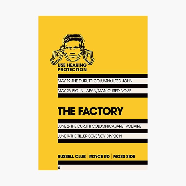 Factory Records, Joy Division, Durutti Column Russell Club Poster Photographic Print