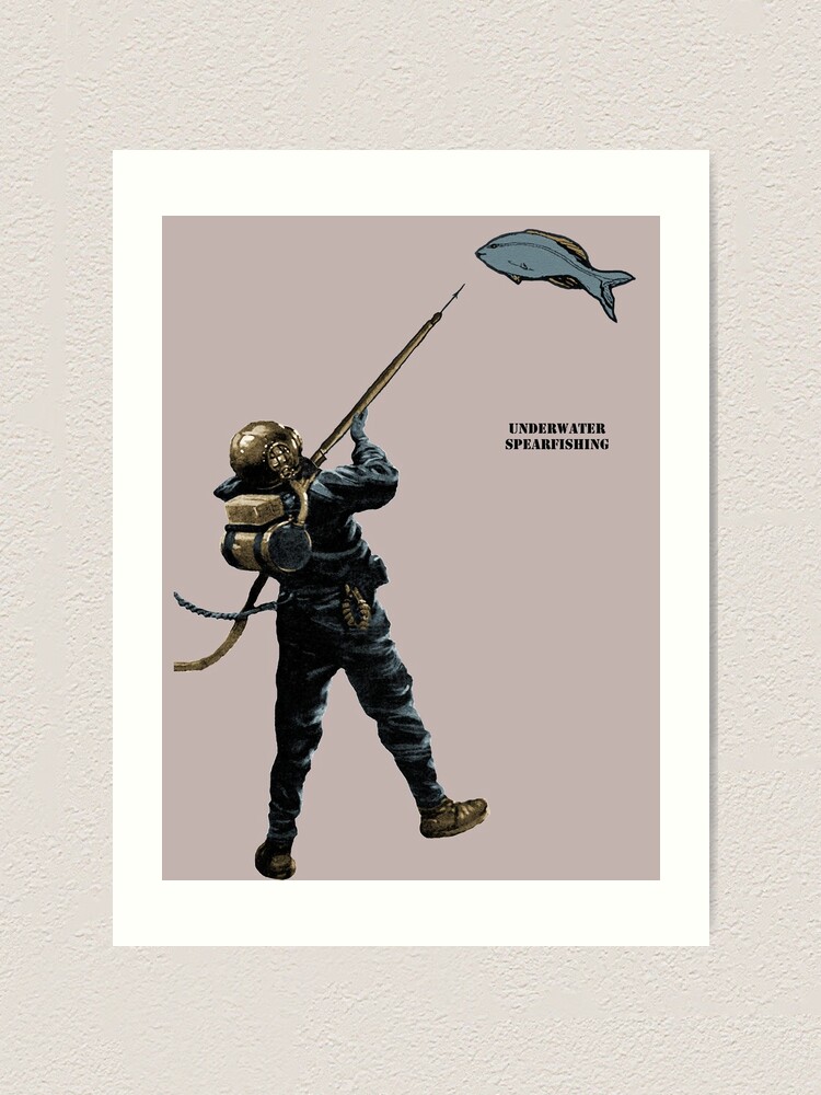 Underwater Spearfishing Vintage Diver and Fish' Sticker