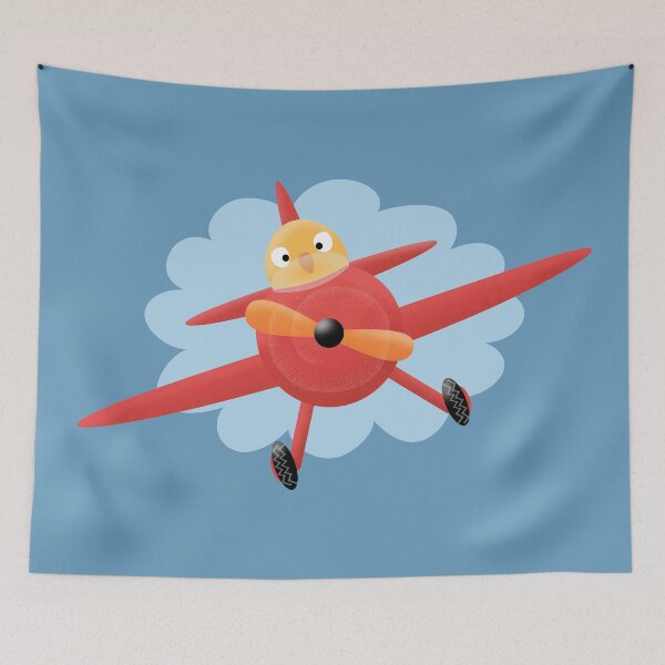 Item preview, Cute bird flying red airplane cartoon illustration designed and sold by FrogFactory.