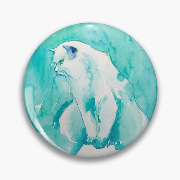 Item preview, Watercolor kawaii white blue green cat designed and sold by Fabiana  Arantes.