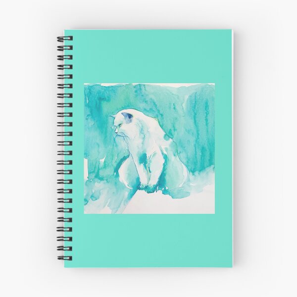 Item preview, Watercolor kawaii white blue green cat designed and sold by Fabiana  Arantes.