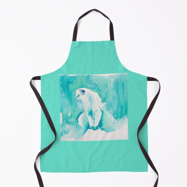 Item preview, Watercolor kawaii white blue green cat designed and sold by Fabiana Arantes.