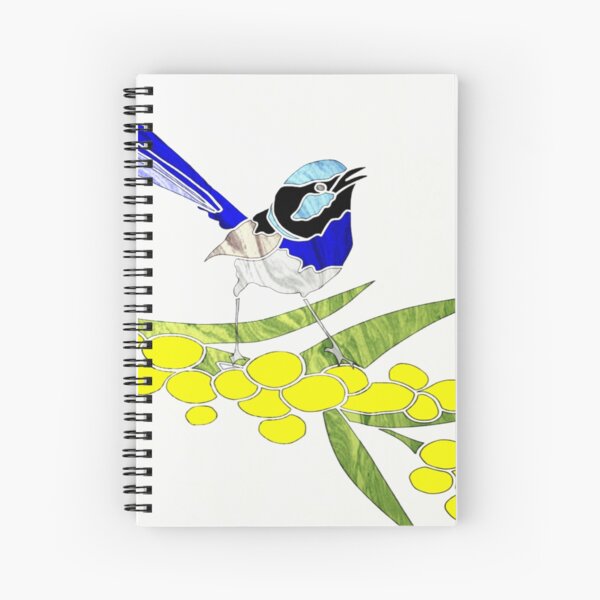 Blue Wren with Golden Wattle Spiral Notebook