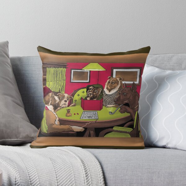 Dogs Playing Dungeons & Dragons Throw Pillow