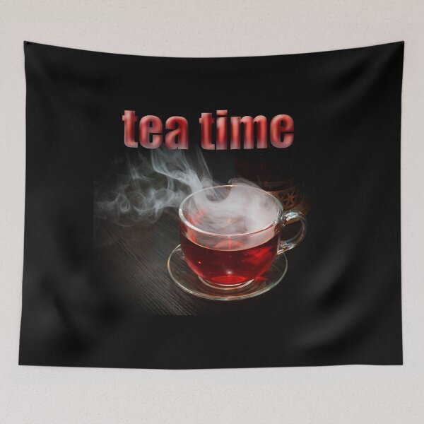 Item preview, caption tea time and photo glass cup with hot black tea designed and sold by nataliavavilina.