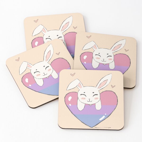 Valentine Bunny (Bisexual Flag) Coasters (Set of 4)