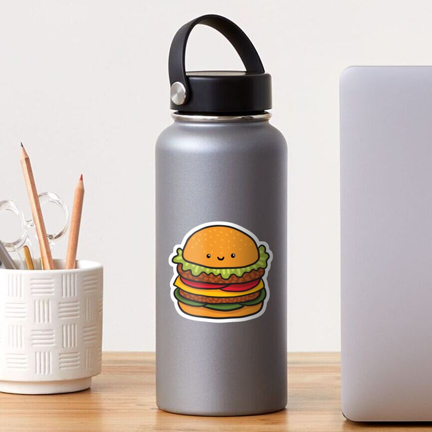 Cute burger. Hamburger fast food. Sticker