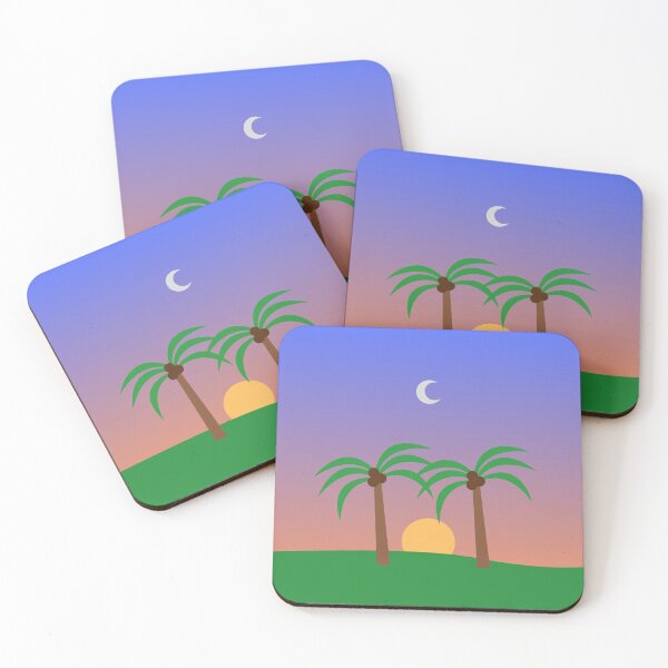 Item preview, Sunset and Crescent Moon with Grass and Palm Trees in Gradient Sky designed and sold by ShaunSandhu.