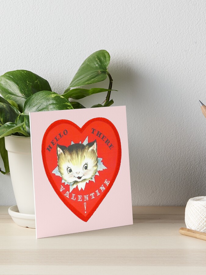 Vintage Valentine Card, Hello Kitten, Kitschy Valentine Gift For