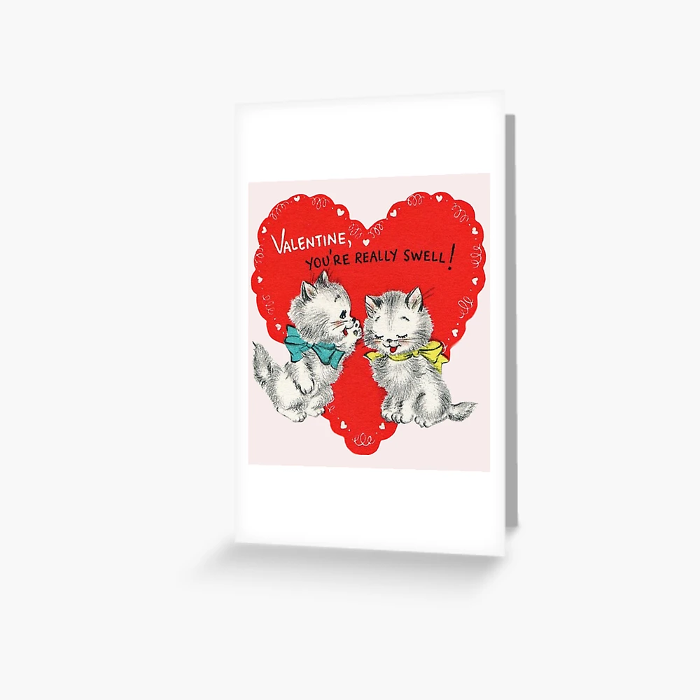 Red Heart Kitten Vintage Valentine's Day Card Greeting Card for