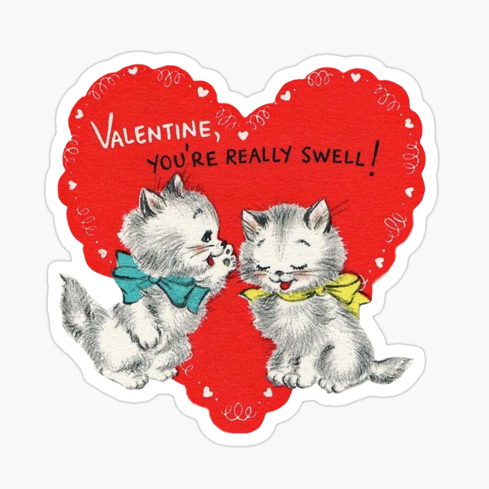 Cat Vintage Valentine's Day Card  Sticker for Sale by Pinkmagenta