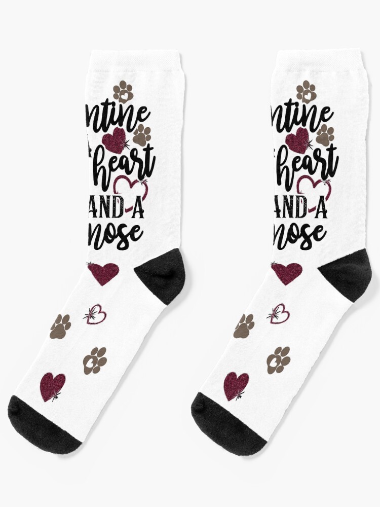 Thumbnail 1 of 5, Socks, My Valentine has a Warm Heart and a Cold Nose in Black Script designed and sold by HoverGirl.