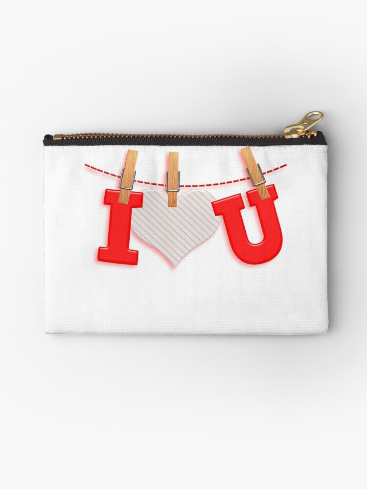 I Love You in wooden Clothespin Zipper Pouch for Sale by eajob