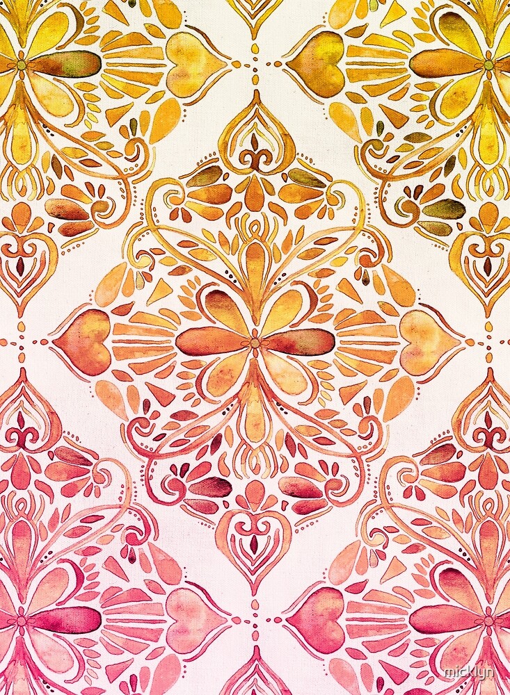 "Sunset Art Nouveau Watercolor Doodle" by micklyn | Redbubble