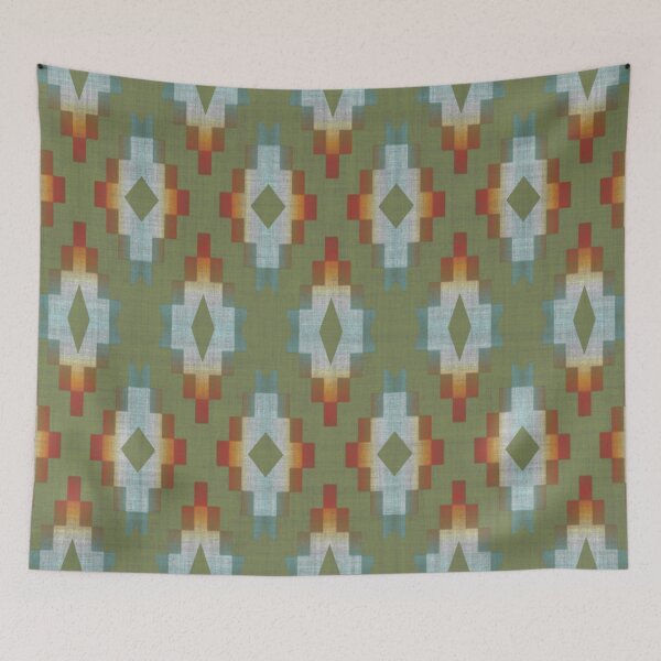 Aperçu de l'œuvre Arty bleu orange rouge vert motif tribal créée et vendue par LC Graphic Design Studio.