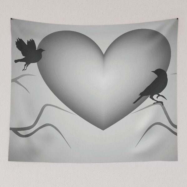 Item preview, A pair of birds that are loving one another against the background of a big shining heart  designed and sold by helenkaiy.