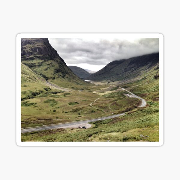 The A82 road sweeps through Glencoe, Highlands of Scotland Sticker