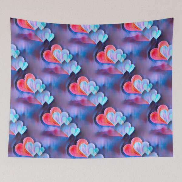 Aperçu de l'œuvre Grappe de coeurs en rouge, violet et bleu motif mignon de la Saint-Valentin créée et vendue par DesignsofNote.
