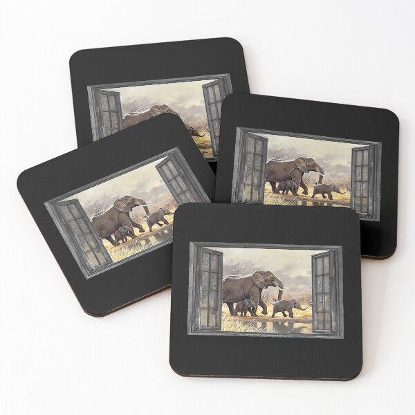 Item preview, Wood Window Elephant Family Gift Elephant Lovers designed and sold by HappyGrandmaUB.