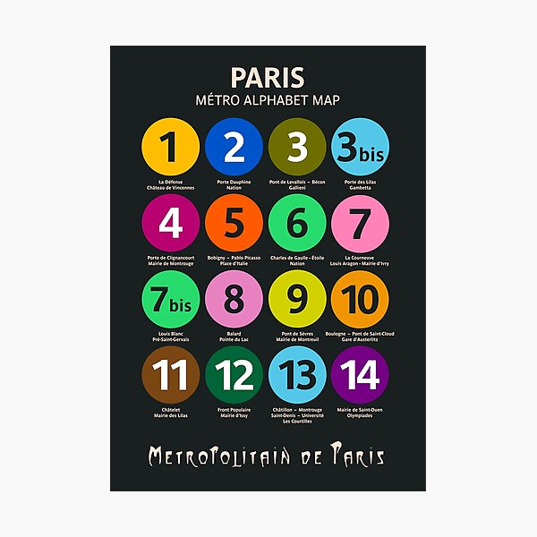 Aperçu de l'œuvre Carte alphabétique du métro de Paris, affiche du métro de Paris, art souterrain de Paris, Métro, Metropolitan de Paris, Paris love créée et vendue par Stefano Spalluto.