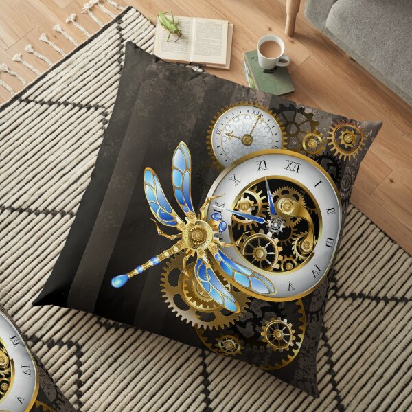 Steampunk Dials with Dragonfly Floor Pillow