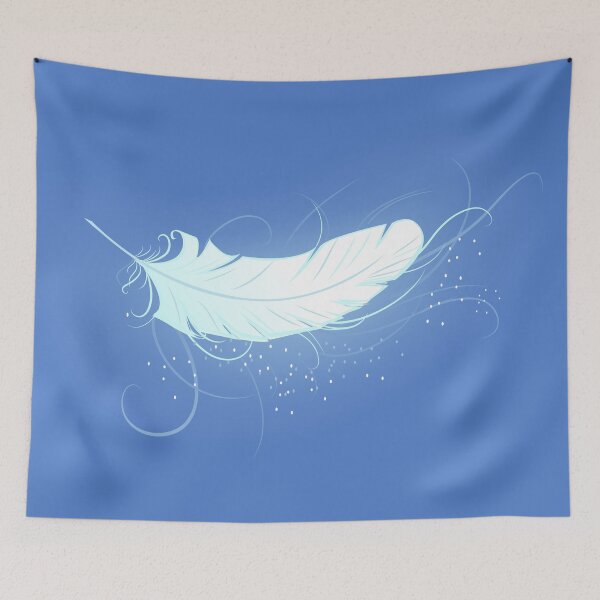 Item preview, White angel feather on blue background designed and sold by Blackmoon9.