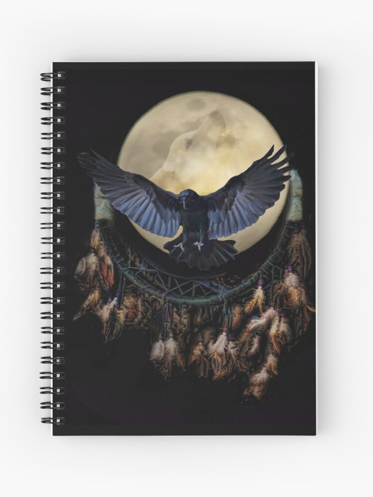 Cuaderno de espiral «Tótem de cuervos y lobo nativos americanos» de LazyL |  Redbubble