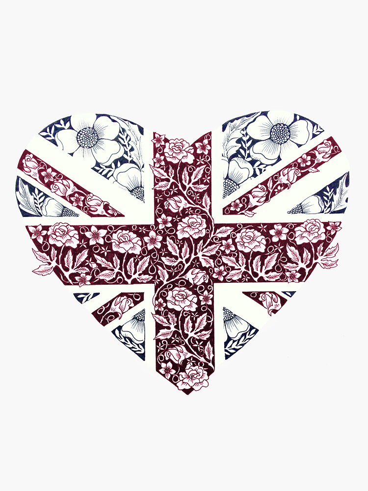 "Floral Union Jack Heart" Sticker for Sale by DecorativeD Redbubble