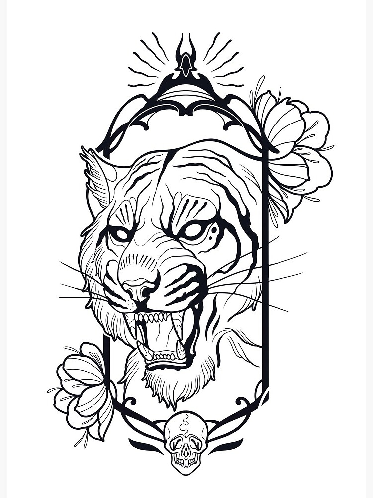 neotraditional tiger tattoo design art board print by tattoo stencils redbubble