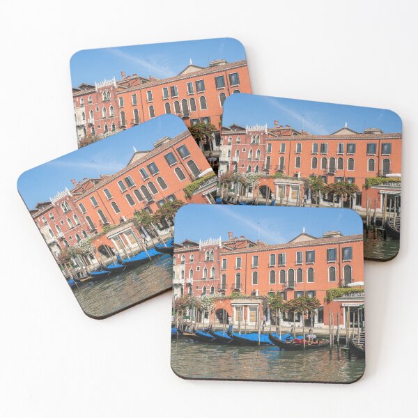 Item preview, Venetian Gondolas on the Grand Canal - Boldly Colored Palazzo Facades and Flowers on Riva del Carbon designed and sold by Georgia Mizuleva.