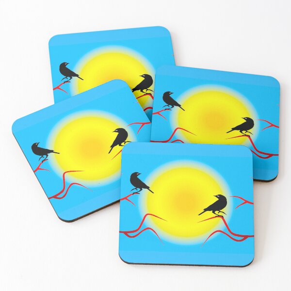 Item preview, Pair of birds sitting on the bare winter trees opposite each other against the background of brightly shining sun  designed and sold by helenkaiy.