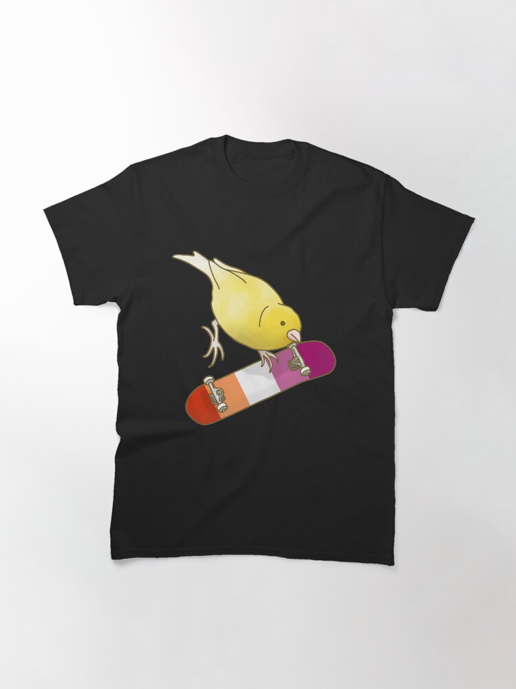 Thumbnail 3 of 7, Classic T-Shirt, Lesbian Pride Skateboard Canary designed and sold by AdoraBirdArt.